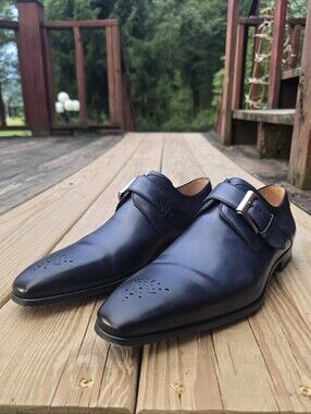 Magnanni, Marco II Monk Strap Dress Shoes, Blue Leather, Sz 8.5M